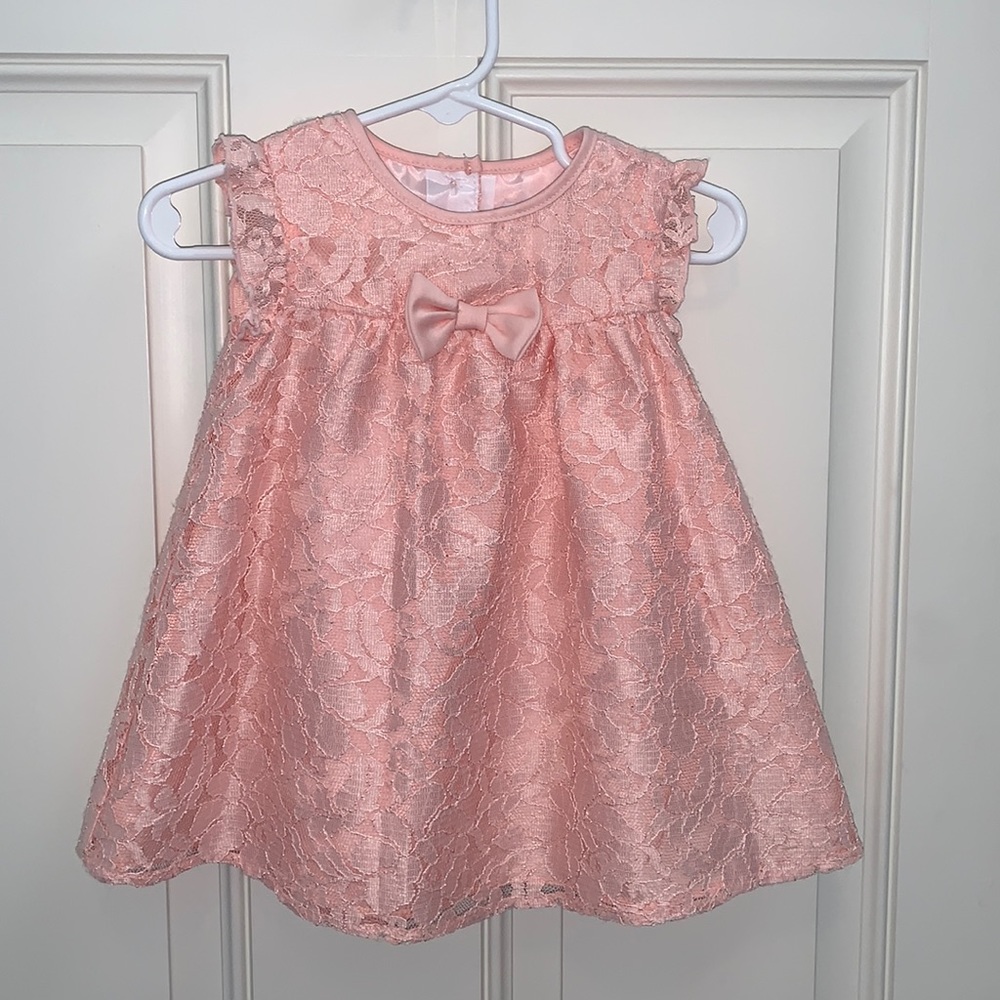Wonder Nation, 6-9m, Pretty Salmon Color Lace Dress w/Bow, Diaper Cover